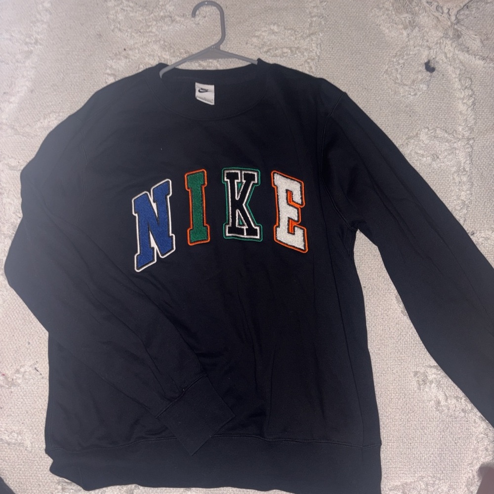 Nike Men's Black Crewneck Sweater with Multicolor Logo